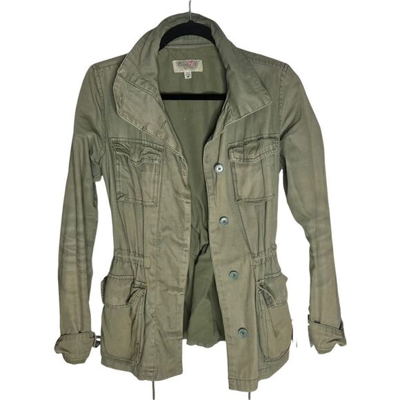 Ecote Military Style Jacket Button Down Green Medium - Picture 3 of 12